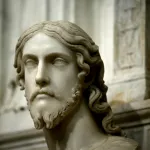 A marble bust of a male face.