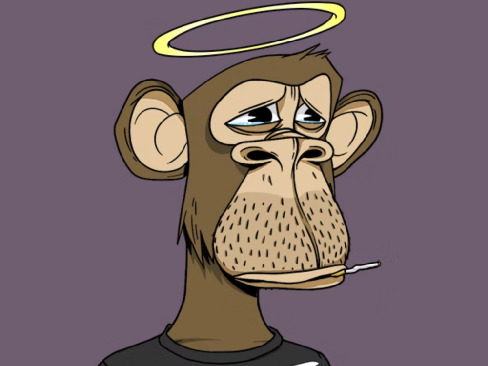 An image of a sad monkey smoking.
