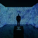 Directions (Merging), a new digital artwork by Mohammed Kazem, commissioned by Julius Baer and debuting at Art Dubai is seen on Day 1 of Art Dubai 2025 at Madinat Jumeirah Conference and Events Centre on April 15, 2025 in Dubai, United Arab Emirates. (Photo by Cedric Ribeiro/Getty Images for Art Dubai)