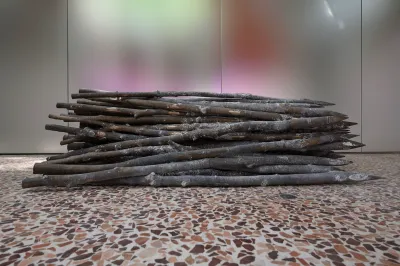 A pile of branches (cast in bronze) in the Canadian Pavilion. 