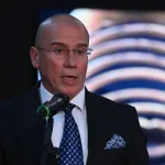 Demeter Andras Istvan, the Romanian Minister of Culture, speaks during the display event of a ceremonial gold helmet and two gold bracelets at the National History Museum of Romania in Bucharest, Romania, on April 21, 2026. The artifacts, dating to around 450 BC and attributed to the ancient Dacian civilization, were recovered after being stolen in 2025 in the Netherlands and have now been returned to Romania. (Photo by Alex Nicodim/NurPhoto via Getty Images)