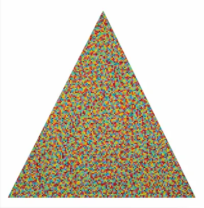 A pyramid composed of squares in varying colors.