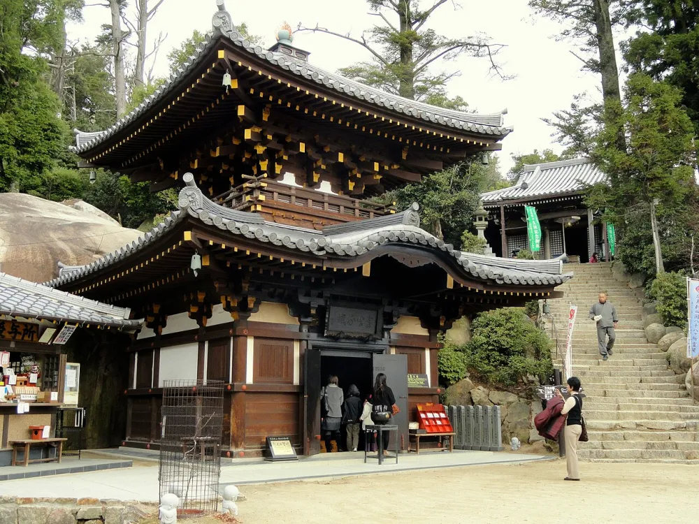 A Buddhist temple in brown wood.