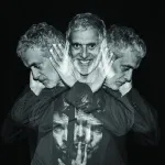 A composite image of man in three exposures.
