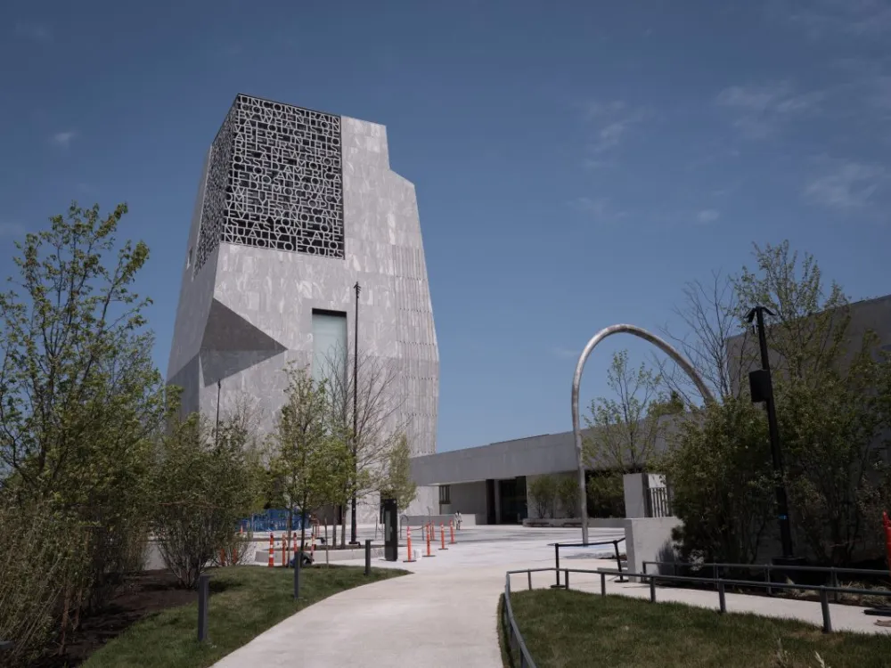 CHICAGO, ILLINOIS - MAY 15: The Obama Presidential Center towers over Jackson Park on May 15, 2026 in Chicago, Illinois. The Center is scheduled to open to the public on June 19th. (Photo by Scott Olson/Getty Images)