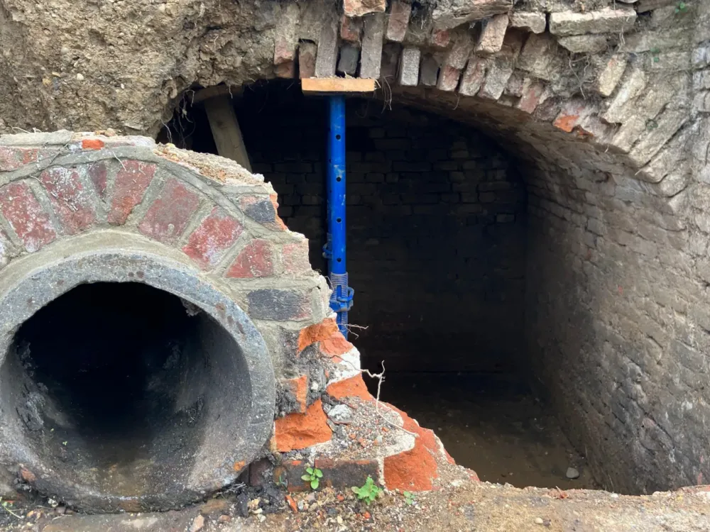 Entrance to a tunnel discovered this month under New Hall School in Essex, England