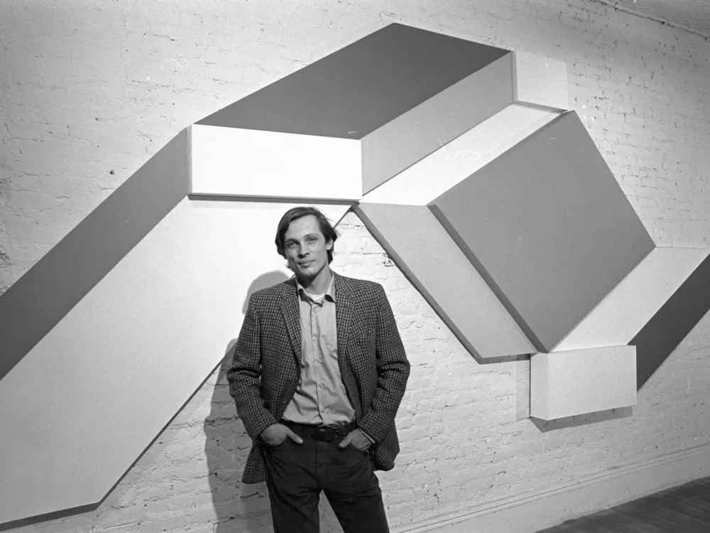Charles Hinman in front of one of his works, February 1969