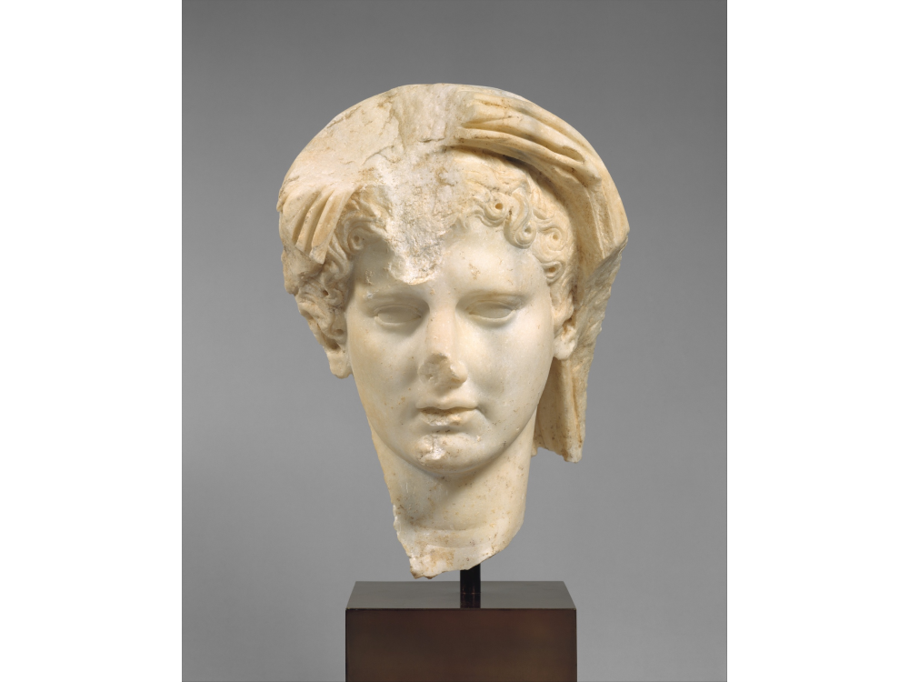 Marble head of a veiled man, Roman, 1st half of 1st century CE, restituted in June 2026