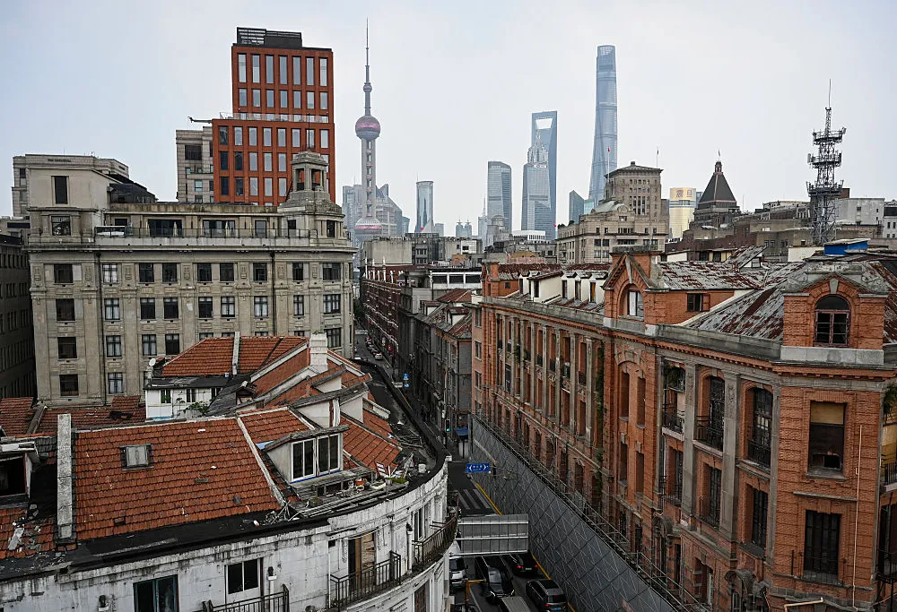 A general view shows the city skyline and historic buildings in Shanghai on June 2, 2026. (Photo by Jade GAO / AFP via Getty Images)