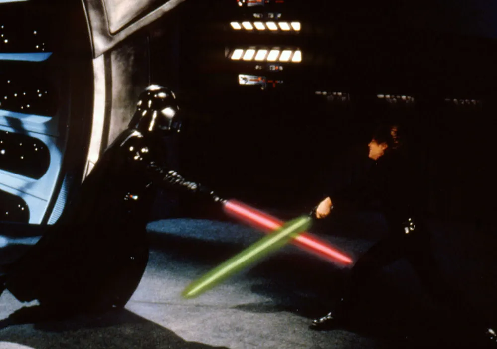 British actor David Prowse and American Mark Hamill on the set of Star Wars: Episode VI - Return of the Jedi directed by Richard Marquand. (Photo by Sunset Boulevard/Corbis via Getty Images)