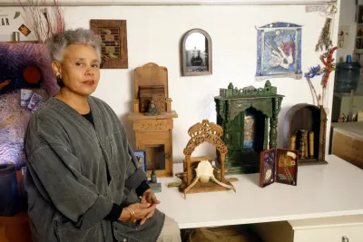 Betye Saar in her studio, New York City, 1980s