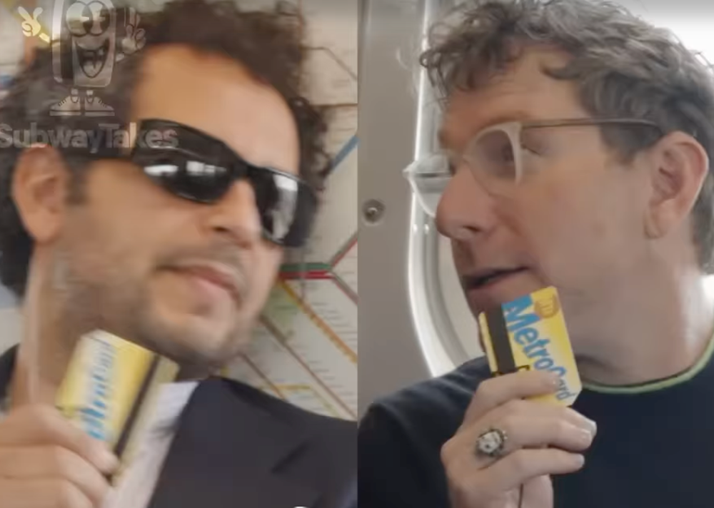 SubwayTakes host Kareem Rahma and artist Dustin Yellin on a recent episode of the viral show.