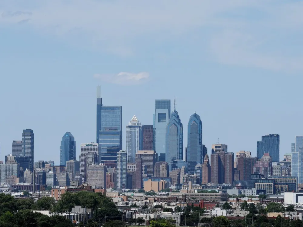 PHILADELPHIA, PENNSYLVANIA - JULY 04:  The Philadelphia Skyline is seen during the FIFA World Cup 2026 Round Of 16 match between Paraguay and France at Philadelphia Stadium on July 04, 2026 in Philadelphia, Pennsylvania. (Photo by Al Bello/Getty Images)