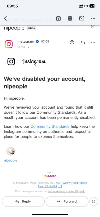 Screenshot of an Instagram screen that reads in part