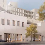 An architectural rendering of a two-story art gallery in New York