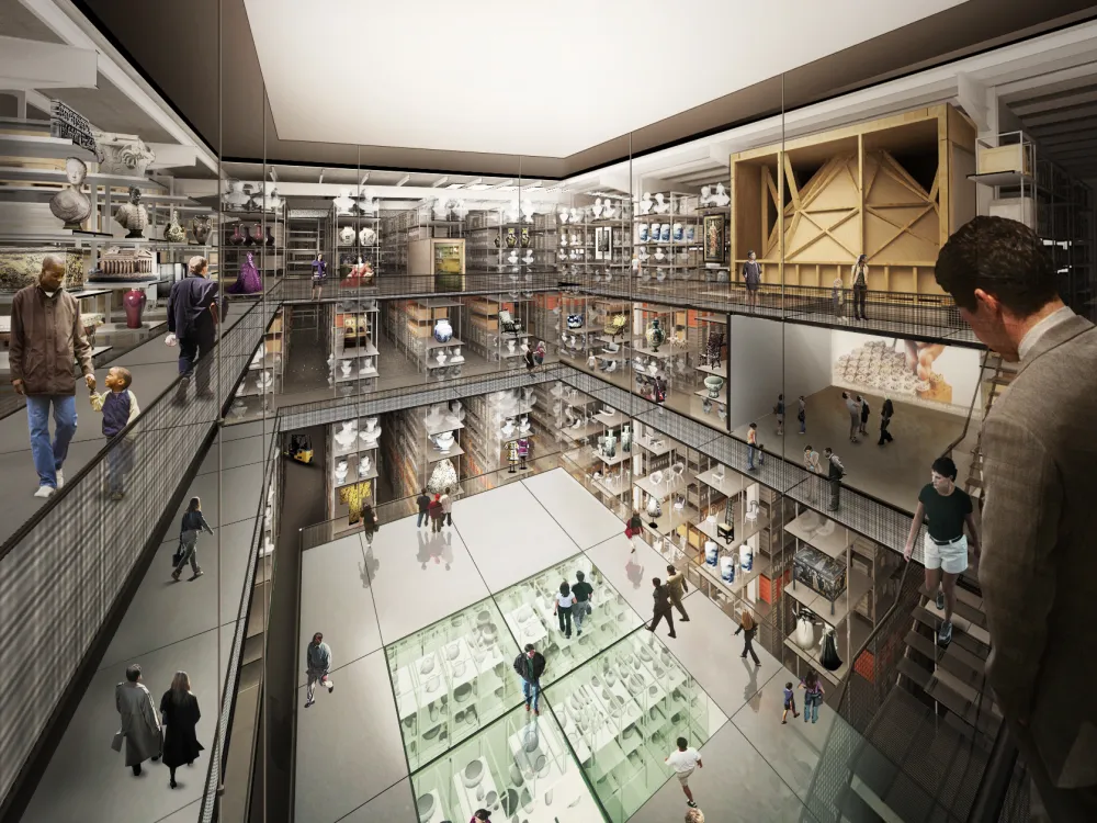 A render of the new Victoria & Albert Museum storage center.