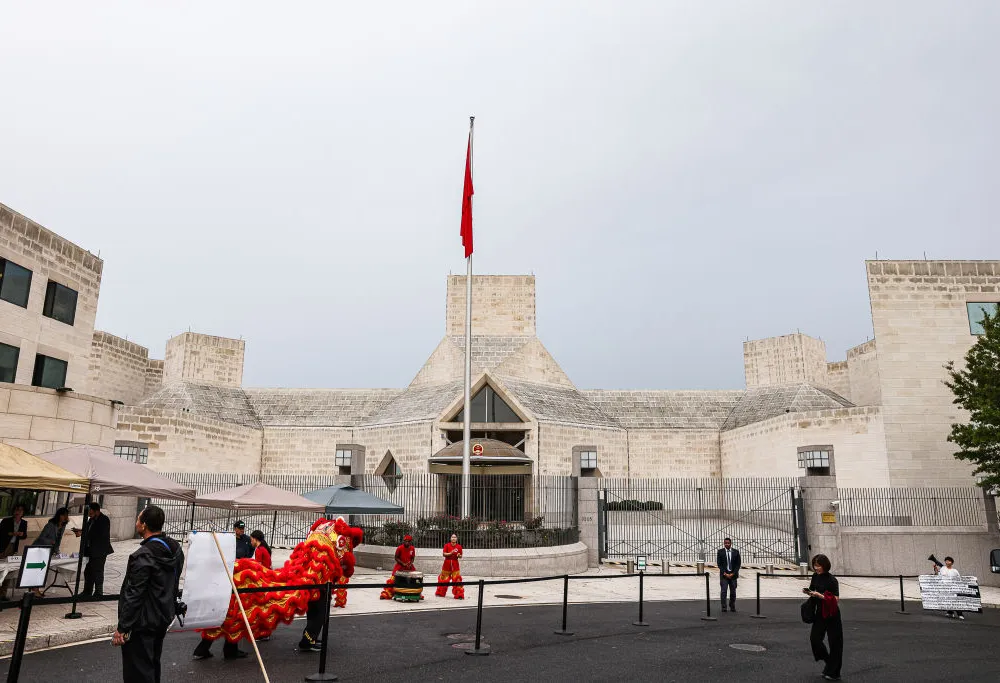 03 October 2024, USA, Washington: The Chinese flag flies in front of the Chinese embassy. Photo: Valerie Plesch/dpa (Photo by Valerie Plesch/picture alliance via Getty Images)