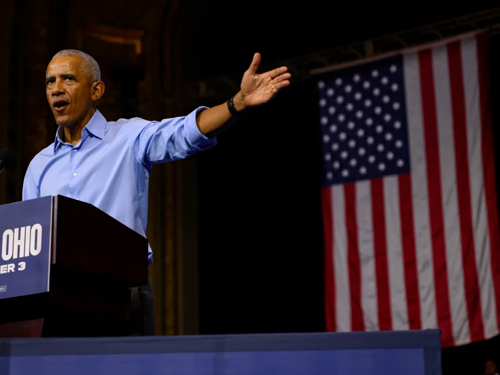 CLEVELAND, OHIO - OCTOBER 24: Former U.S. President Barack Obama speaks during a campaign rally at Cleveland Public Auditorium on October 24, 2026 in Cleveland, Ohio. Obama is campaigning for Ohio Democratic candidates including Senate candidate, former Sen. Sherrod Brown (D-OH) and gubernatorial candidate Dr. Amy Acton ahead of next week