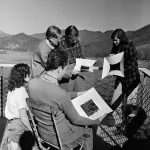 An art class meets on a deck at Black Mountain College, an art and design school in Black Mountain, North Carolina. Today the former school is a museum and art center. (Photo by Genevieve Naylor/Corbis via Getty Images)