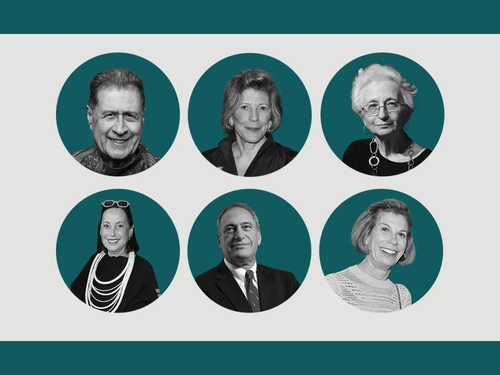 Composite image with six portraits in circles in a 3x2 grid.