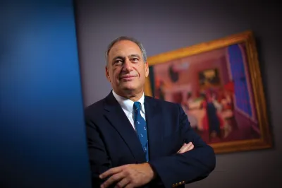 BOSTON - OCTOBER 31: John Axelrod, has gifted and/or sold a number of important artworks featuring African-American artists to the Museum of Fine Arts. He is photographed here in front of his painting,