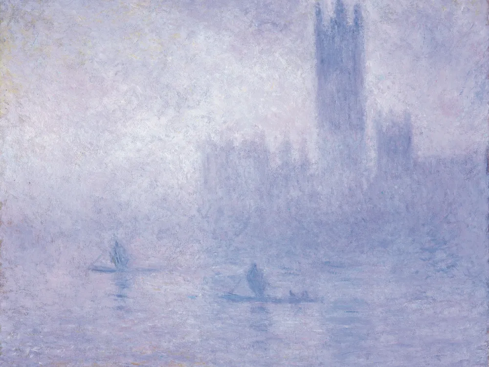 impressionist painting of a river and a building
