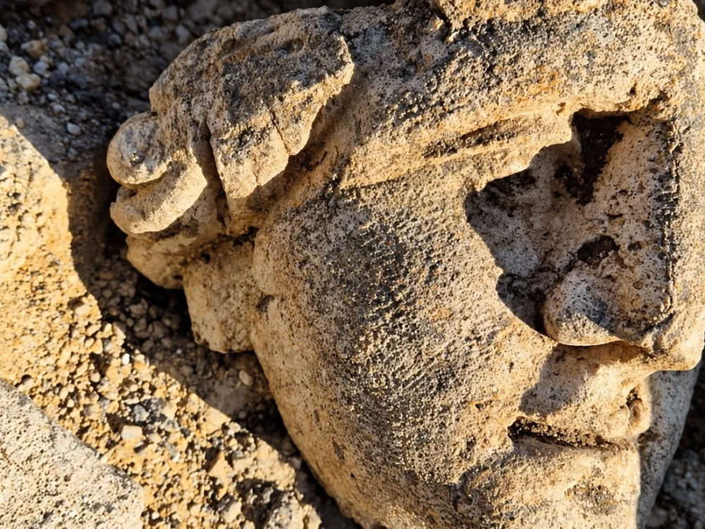 A fragment of ancient Roman statuary found at Saint-Martin-au Val sanctuary, Chartres, France, 2026